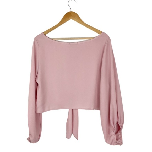 Fashion Nova Long Sleeve Tie Front Pink Crop Top - Picture 11 of 16